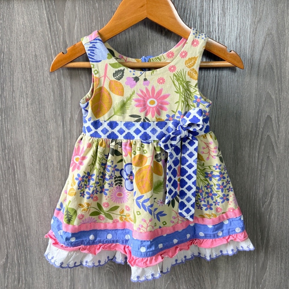 Matilda Jane Floral Bow Dress Girls 6-12M Multicolor Boho Cottagecore Ruffle